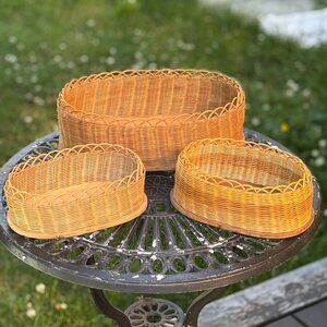 Vintage Orange Wicker Baskets - Set of 3